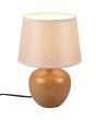 Trio Luxor R50621035 brandend tafellampje met bolvormige houten lampvoet en kap van beige textiel