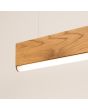 Thoro Lykke TH.324 detailfoto van uiteinde brandende eikenhouten hanglamp met een balk van 150cm en twee bevestigingskabels