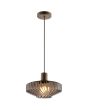 koffiebruine hanglamp met een geribbeld glazen kap met een diameter van 28 cm