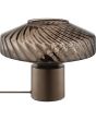 koffiebruine tafellamp van 23 cm hoog en geribbeld glazen kap met een diameter van 28 cm