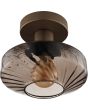 koffiebruine plafondlamp met geribbeld glazen kap van 28 cm in diameter