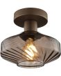 brandende koffiebruine plafondlamp met geribbeld glazen kap van 28 cm in diameter