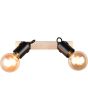 Casalum Lynar plafondspot met houten bevestingsbalk van 31 cm lang en twee zwart metalen fittinghouders met brandende goudkleurige globelamp