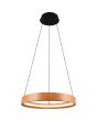 Trio Lynwood 355030130 brandende hanglamp met ronde zwarte plafondplaat en ringvormige houten hanglamp van 50cm met LED rand naar binnen gericht aan drie staalkabels