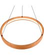 Trio Lynwood 355030130 bovenaanzicht ringvormige houten hanglamp van 50cm met LED rand naar binnen gericht aan drie staalkabels