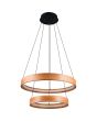 Trio Lynwood 355039130 hanglamp met ronde zwarte plafondplaat en twee ringvormige houten kappen van 40cm en 60cm met LED rand naar binnen gericht aan drie staalkabels elk
