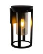 brandende zwarte buitenwandlamp van 27 cm hoog met cilindervormige hangende kap en glazen cilinder binnenkap