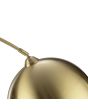 scharnier van de kap van de mat messing booglamp van 195 cm hoog en uitschuifbare boog en bolvormig metalen kap van 37 cm in diameter