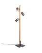 Trio Marley 412510407 brandende houten vloerlamp met LED balk, staal kleurige voet en drie staalkleurige spotjes