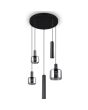 Trio Mataro 364130532 hanglamp met ronde zwarte plafondplaat en drie pendels met verchroomd glazen kappen en twee pendels met zwarte cilindervormige kappen voor GU10 lampen