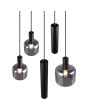 Trio Mataro 364130532 bovenaanzicht hanglamp met drie pendels met verchroomd glazen kappen en twee pendels met zwarte cilindervormige kappen voor GU10 lampen