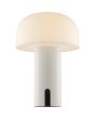 Brandende Brilliant Mattis beige oplaadbare tafellamp van 21 cm hoog en 15 cm in diameter met half ronde wit kunststof kap