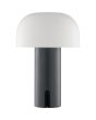 Brilliant Mattis grijze oplaadbare tafellamp van 21 cm hoog en 15 cm in diameter met half ronde wit kunststof kap