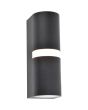Lutec Mika zwarte wandlamp voor buiten van 19 cm hoog met up en down light en LED rand halverwege de lamp