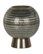 Searchlight Mila EU67008PB brandende oplaadbare tafellamp op AAA batterijen van 18,5cm hoog met bronzen voet en bolvormig groen glazen kap