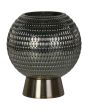 Searchlight Mila EU67008PB oplaadbare tafellamp op AAA batterijen van 18,5cm hoog met bronzen voet en bolvormig groen glazen kap
