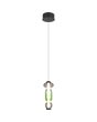 Trio Minerva hanglamp met zwarte plafondplaat en pendel met drie ovale glazen in groen en rookglas boven elkaar met een LED buis in het midden