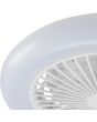 Detailfoto van een hoek van de Brilliant Montero witte plafondventilator van 42 cm in diameter met geïntegreerde LED rand rond de ventilator