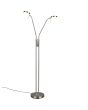 Brandende Trio Monza staal kleurige leeslamp met twee leeslampen met ronde kop en touch dimmer aan de paal