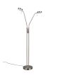 Trio Monza staal kleurige leeslamp met twee leeslampen met ronde kop en touch dimmer aan de paal