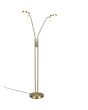 Brandende Trio Monza mat messing kleurige leeslamp met twee leeslampen met ronde kop en touch dimmer aan de paal