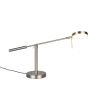 Brandende Trio Monza staalkleurige bureaulamp met een diepte van 69 cm en een ronde schijfvormige kop met geïntegreerde LED