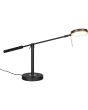 Brandende Trio Monza mat zwarte bureaulamp met een diepte van 69 cm en een ronde schijfvormige kop met geïntegreerde LED