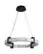 Searchlight Moonbeam 10868-1BK marmerkleurige ringvormige hanglamp met ronde zwarte plafondplaat, hangend aan vier staalkabels