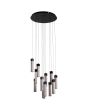 Searchlight Moonbeam 10879-13BK hanglamp met zwarte ronde plafondplaat en dertien pendels met elk een rechthoekig marmerkleurig resin kapje