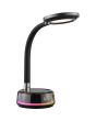 Brilliant Moonglow zwarte bureaulamp van 53 cm hoog met ronde LED unit in de kop en RGB licht en klok in de voet