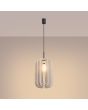 Brandende Sollux Mula beige hanglamp met een diameter van 27 cm en voorzien van veertien 42 cm hoge lamellen van vilt.