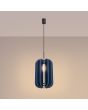 Brandende Sollux Mula marine blauwe hanglamp met een diameter van 27 cm en voorzien van veertien 42 cm hoge lamellen van vilt