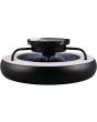 Bovenaanzicht Reality Muonio zwarte plafondventilator met LED in een rand van 40 cm rond een zwart transparant kunststof zeven armige ventilator
