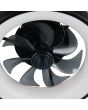 Onderaanzicht Reality Muonio zwarte plafondventilator met LED in een rand van 40 cm rond een zwart transparant kunststof zeven armige ventilator