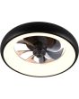 Reality Muonio zwarte plafondventilator met LED in een rand van 40 cm rond een zwart transparant kunststof zeven armige ventilator