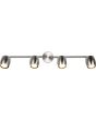 Reality Nancy staalkleurige plafondspot van 70,5 cm lang met twee daaibare stangen met beide twee metalen spotjes met brandende GU10 lamp