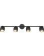 Reality Nancy zwarte plafondspot van 70,5 cm lang met twee daaibare stangen met beide twee metalen spotjes met brandende GU10 lamp