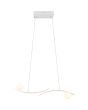 Brandende Trio Napoli witte hanglamp met LED langs twee gebogen balken en een lichtgevende bol op de balkjes aan de ene kant en onder de balk aan de andere kant