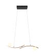 Brandende Trio Napoli zwarte hanglamp met LED langs twee gebogen balken en een lichtgevende bol op de balkjes aan de ene kant en onder de balk aan de andere kant