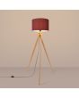 Brandende Sollux Natt houten tripod van 140 cm hoog met een burgundy kleurige kap van textiel met een diameter van 40 cm