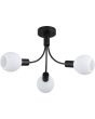 Searchlight Nova 54713-3BK zwarte plafondlamp met drie armen met elk een opaal wit glazen bolletje met strepen