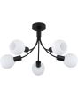 Searchlight Nova 54715-5BK zwarte plafondlamp met vijf armen met elk een opaal wit glazen bolletje met strepen