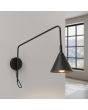 brandende zwart metalen wandlamp met een zwenkarm met een uitval van 61 cm en kantelbare kop