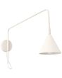beige metalen wandlamp met een zwenkarm met een uitval van 61 cm en kantelbare kop