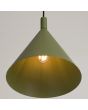 binnenzijde kap van de olijfgroen metalen kegelvormige hanglamp met een diameter van 25 cm