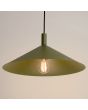 binnenzijde kap van de olijfgroen metalen kegelvormige hanglamp met een diameter van 40 cm