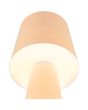 Trio Nubian 562900144 onderaanzicht met witte diffuser van de brandende pastel roze metalen tafellamp met pastel rose metalen kap en wit kunststof diffuser voor licht richting de tafel