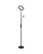 Searchlight OhOh EU55601BK zwarte uplighter met dubbele stang en circelvormige upligher en leeslamp met LED rand