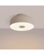 brandende taupe kleurige metalen plafonnière van 30 cm in diameter met wit kunststof blender