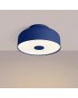 brandende ultramarijn blauw metalen plafonnière van 30 cm in diameter met wit kunststof blender
